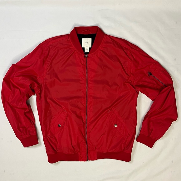 Men’s Red H&M Bomber Jacket Size Large - Picture 1 of 16